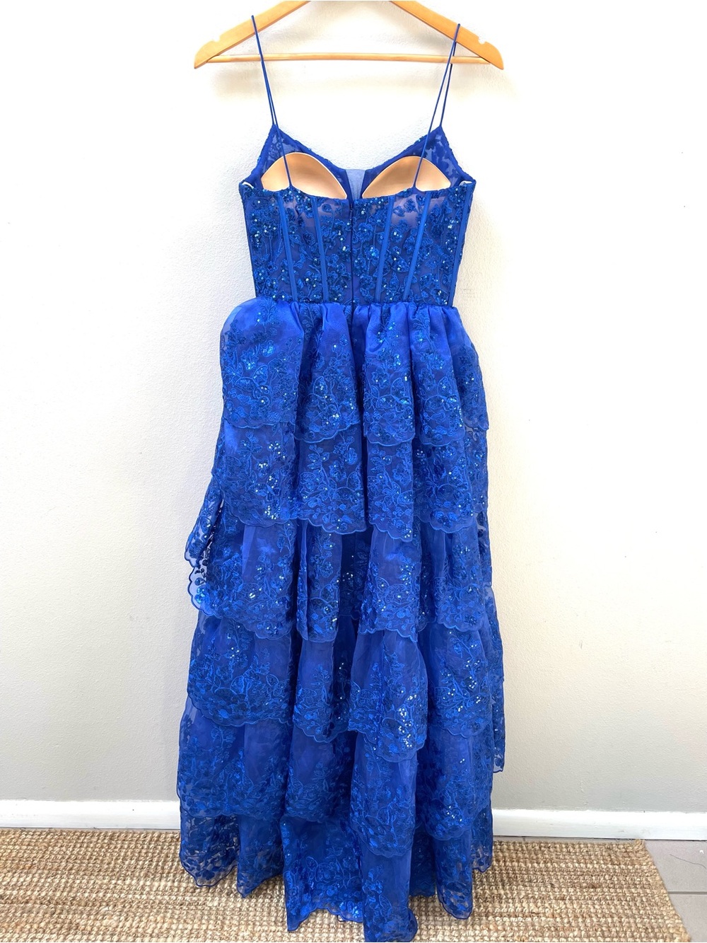 FLAWED Jovani Blue Prom Dress Sequin Corset High Slit Formal Pageant Gown, Sz 2 - Picture 7 of 14